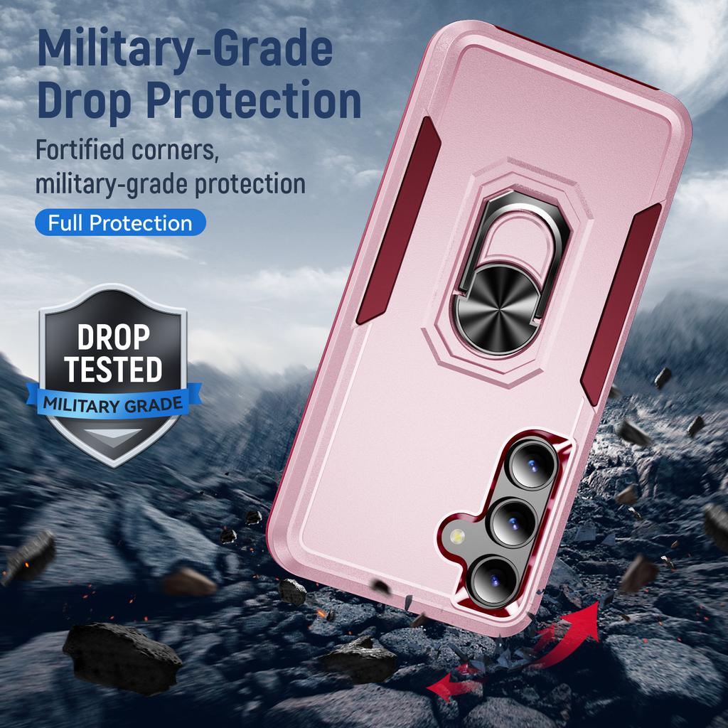 For Samsung Galaxy S24 FE Case Military Grade Ring Kickstand PC + TPU Phone Cover