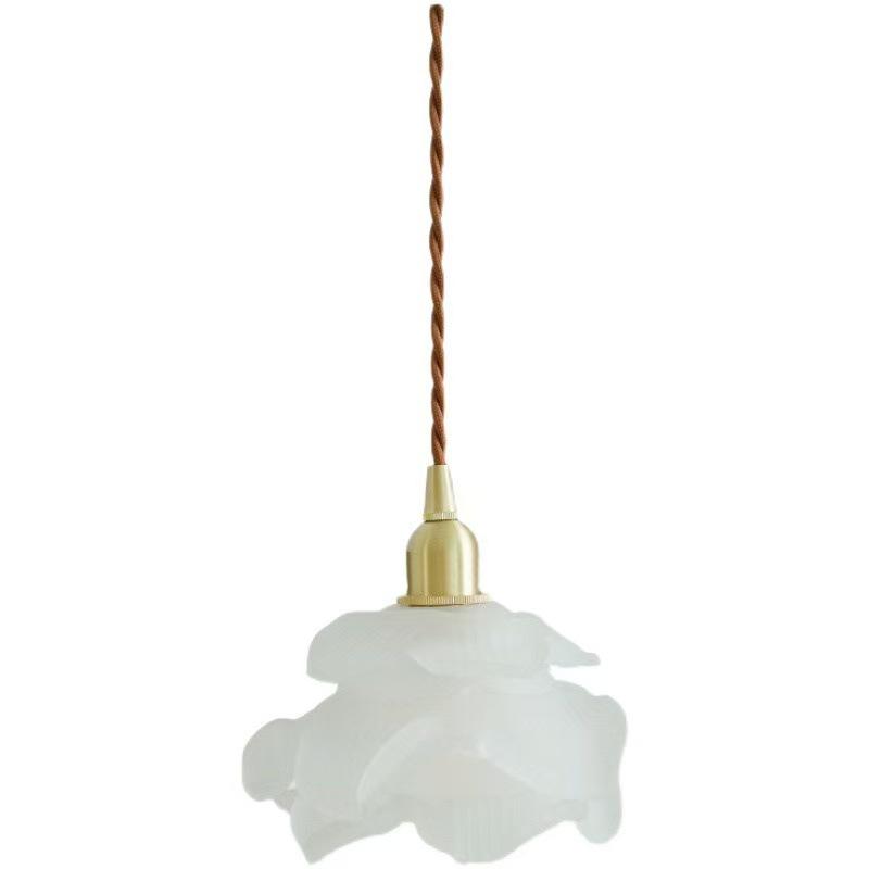 Romantic French Petal Glass Chandelier - Japanese Brass Bar Counter, B&B Living Room, American Retro Bedroom, Bedside Hanging Lamp