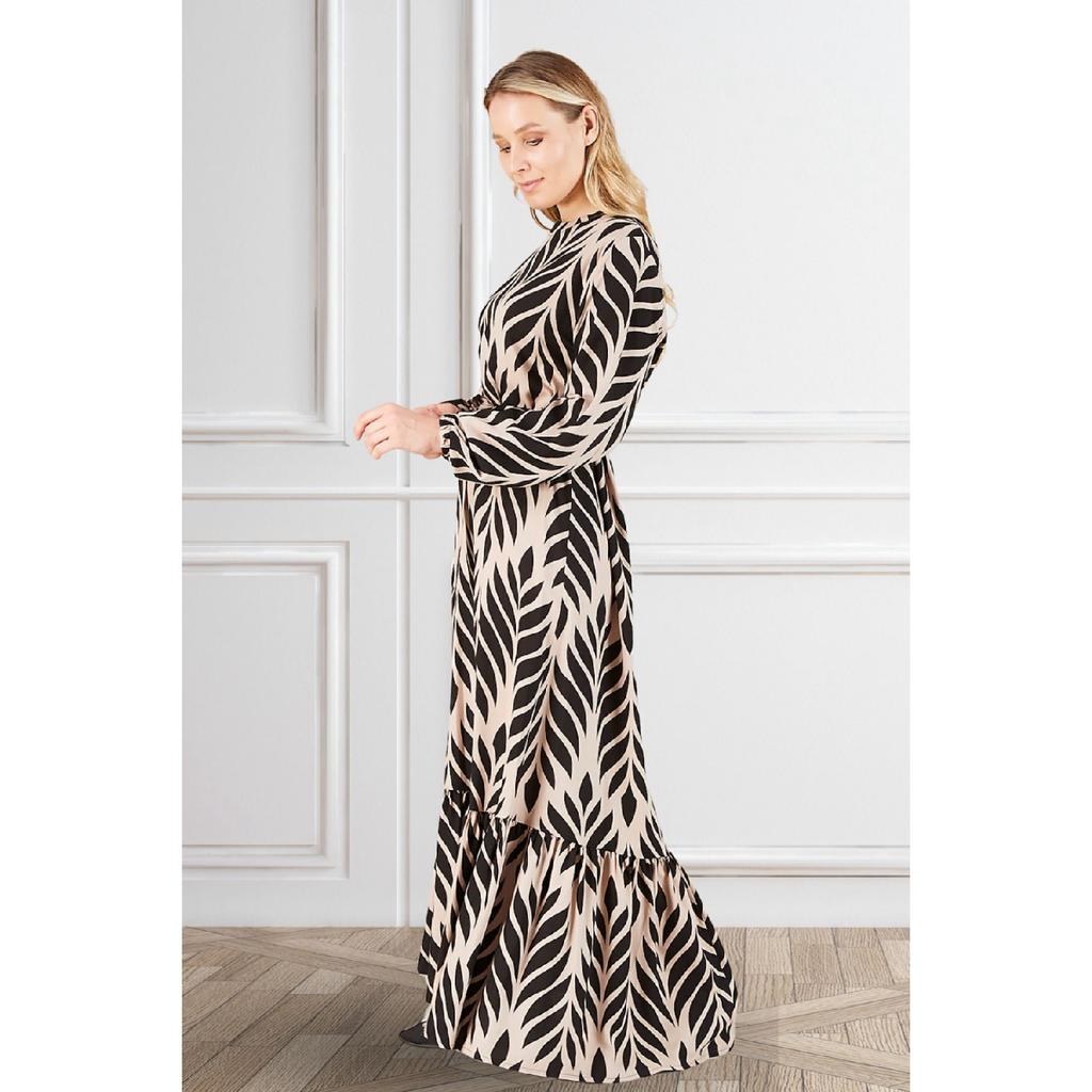 Women's Magnificent Collar Plus Size Dress Hijab Viscose Fabric Pleated And Pleated Dress