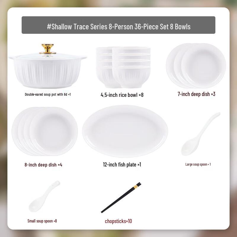 Hanton Shallow Trace 36-Piece Bone China Dinnerware Set