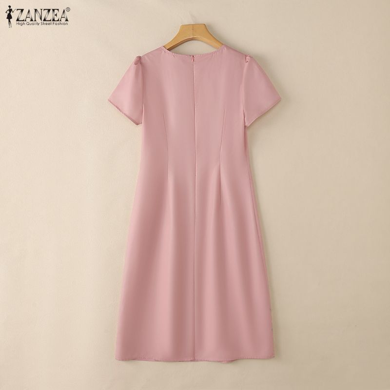 ZANZEA Women Casual Round Neck Summer Short Sleeve Print Dress