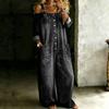 Mono de Mezclilla para Mujer con Hombros Descubiertos, Botones, Ajuste Holgado, Casual, Pierna Ancha, con Bolsillos