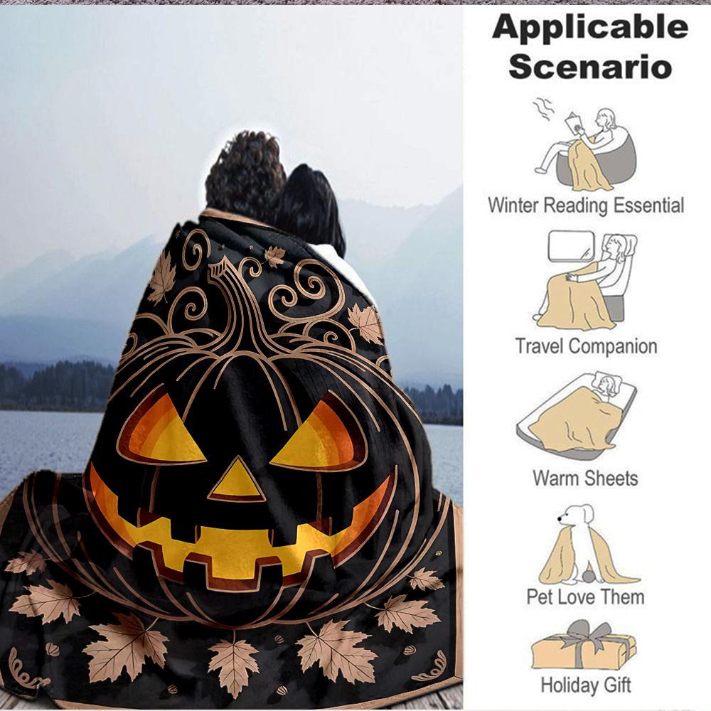 1PC Pumpkin Lantern Blanket, Throw For Sofa, Bed, Travel, Camping, Livingroom, And Bed, Printing Blanket With Soft And Warm Fabric yy250918155