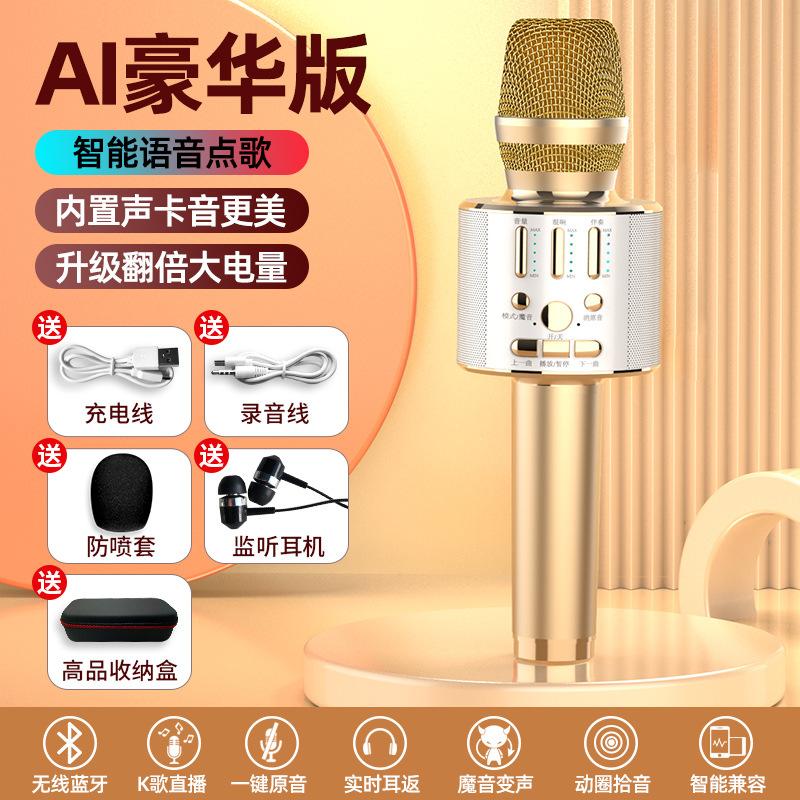 Wireless Bluetooth Karaoke Microphone with Sound Card, Portable All-in-One Microphone and Speaker, Mobile Phone Karaoke Device