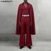 INCERUN 3PCS Men Lapel Neck Long Sleeve Cloak Blazer and Vest and Long Suit Pants Outfits