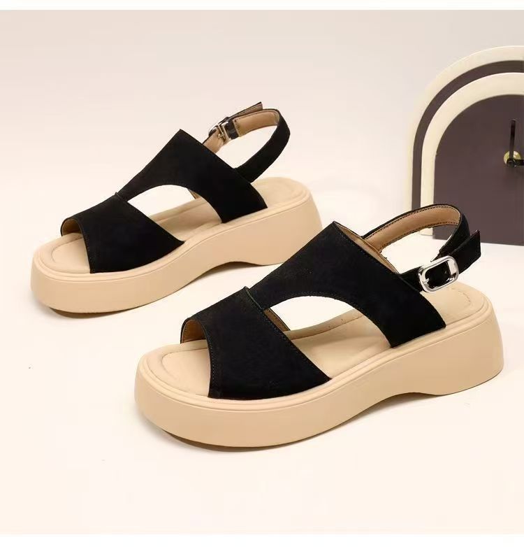 

Casual one-word buckle fashion summer new muffin thick-soled outer wear sandals women s skirt women s shoes 40 чёрный