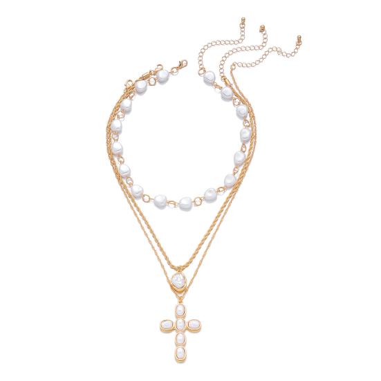 

Set Stacked Faux Pearl Necklaces Multi Strand Women Vintage Necklace Irregular Faux Pearls Choker Religious