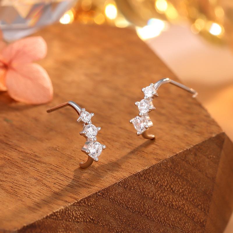 Girls Real 925 Sterling Silver fashion diamond Sparkling Earrings for Women Party Birthday Fine Jewelry