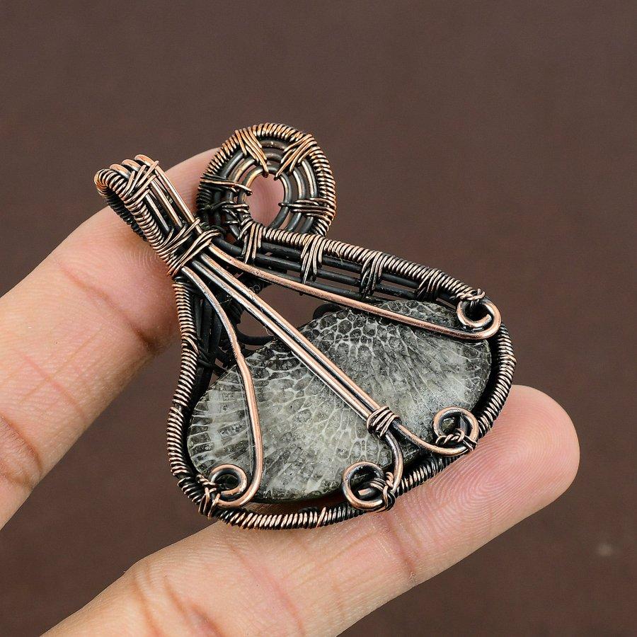 Stingray Coral Handmade Copper Wire Wrap Jewelry Pendant 2.17" l5g86