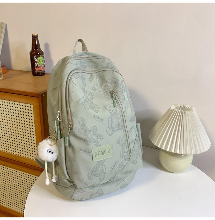 Schoolbag Printed Bear School Bag Girls High Value Simple Wind Light College Student Class Bag Travel Commuter Backpack