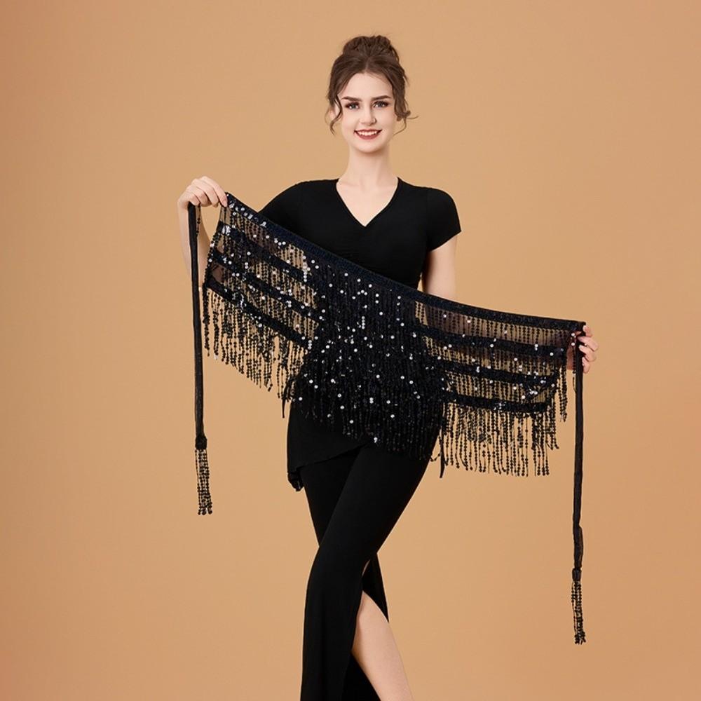 Shiny Sequin Hipscarf 4-Row Dance Wrap-skirt Fringe Hipwrap Belly Dance Belt  Dancer