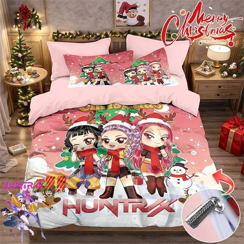 Kpop Demon Hunters Huntrix Bedding Set Single Twin Full Queen King Size Bed Set Adult Bedroom Duvetcover Sets Anime Bed Sheet