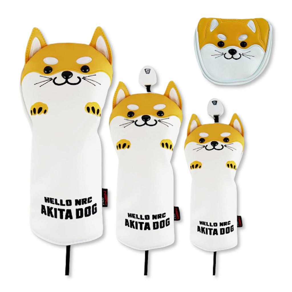 Golf Cover Schnauzer Akita Inu Golf Character Head Cover Driver Wood Fairway Wood Utility Iron Cover G FW UT I with Number Tag Inu SML Putter Set of