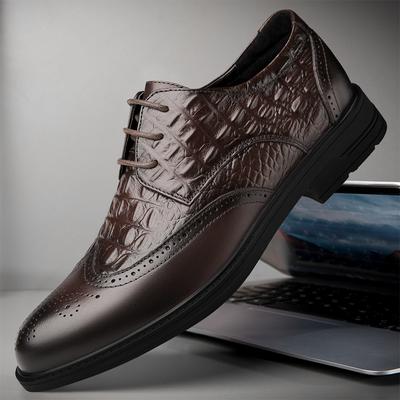Fashion Genuine Leather Men Dress Shoes Brogue Italian Style Lace-up Mens Casual Shoes Fashion Crocodile Pattern Designer Men Shoes