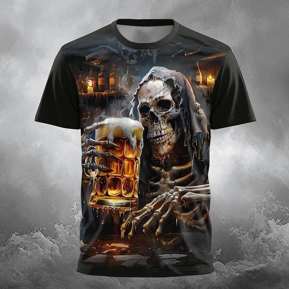 Horror Skull 3D Print Sport Quick-dry Breathable Men T-shirt Halloween Cosplay Party Harajuku Street