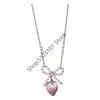 Sweet Strawberry Bowknot Pearls Pendant Necklace Elegant Beaded Neck Jewelry Piece For Women Girls Gift