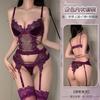 Domila Purple Grape Sexy Underwear Silk Splicing Perspective Bra Set with Gloves Socks Sexy Set