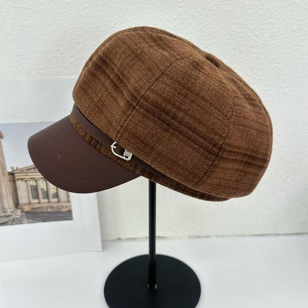 Big head circumference beret women's new spring and autumn octagonal cloud hat showing face little British temperament newsboy hat