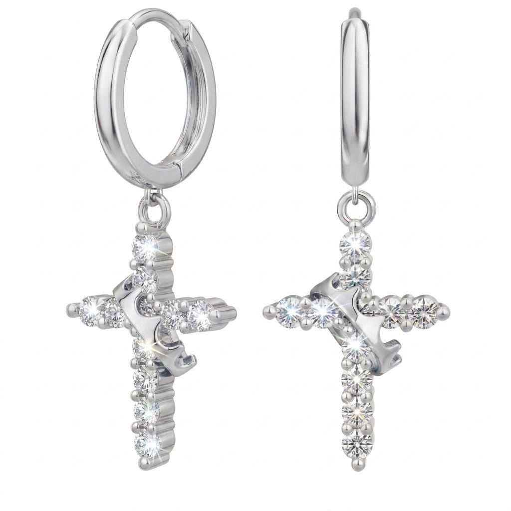 Women's 18K Gold Crown Cross Necklace with Eco-Friendly Nickel-Free Electroplating and Zirconia.