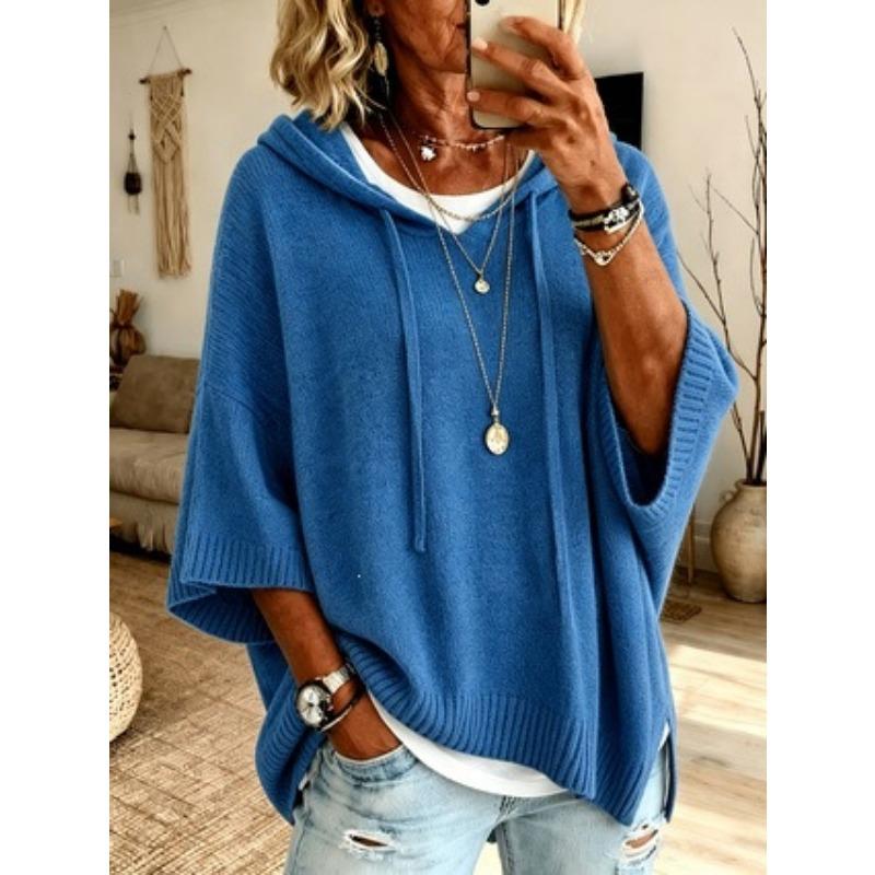 Women S Knitted Hooded Pullover Sweater Loose Fit