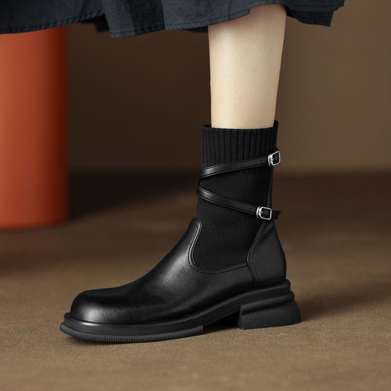 Fashion Retro Style Booties Plain Chunky Heel Splicing Ankle Boots for Women On Promotion Fashion 2025 Pu New In Sale Woman Short Shoes