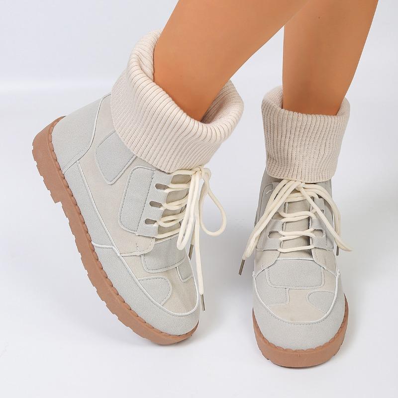 

Plus Size Flat Paneled Knit Sock Boots Fall Winter New Round Toe Sleeve Soft Slip Flat Booties 35 бежевый