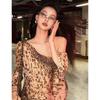 Leopard Dress Fashion New Arrival Leopard Print Sexy Oblique Shoulder Single Shoulder Horn Long Sleeves Silm Sexy Dress