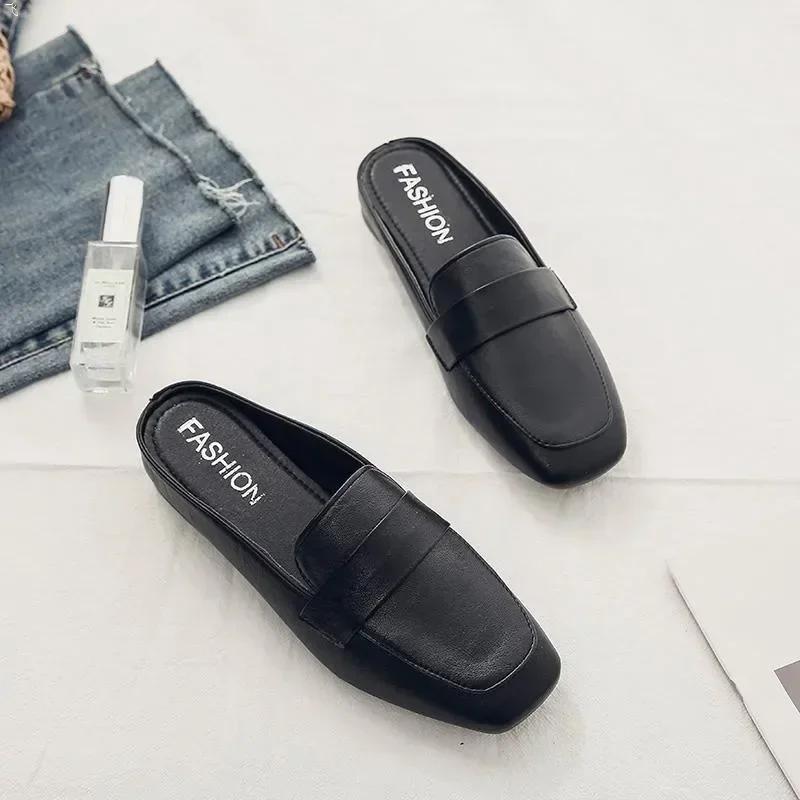Fashion Baotou Half Slippers for Women Wearing Summer New Korean Version Square Headed One Step Lazy Muller Slippers for Women