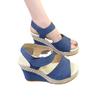 2025 Summer Fashion Denim New Muffin Women's Shoes European and American Casual Sandals Magic Platform Wedge Heel Women's Sandals