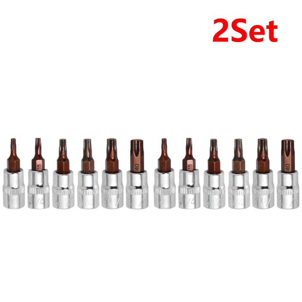 6Pcs Torx Screwdriver Bits 1/4 Inch Drive Socket Head Tools T10 T15 T20 T25 T30 T40 Socket Wrench Adapter Hand Tools Accessories