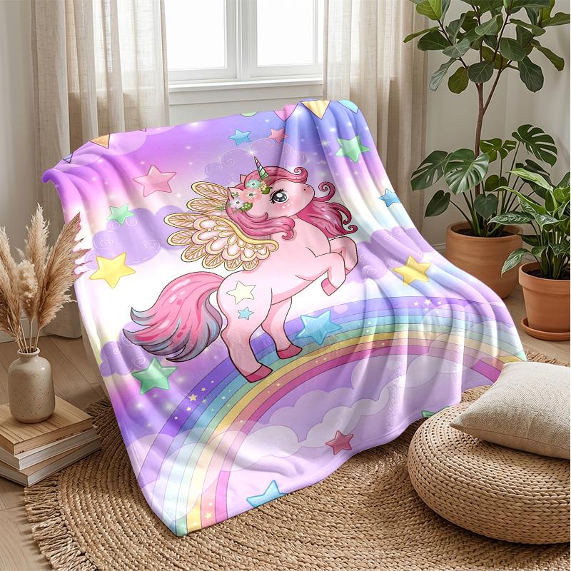 Pink Unicorn Holding Heart Theme blanket Lightweight Warm Flannel Blanket Decorative Throw Blanket for Home Decoration