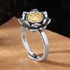 Adjustable Open Ring With Lotus Flower Design Vintage Boho Womens Plated Copper Statement