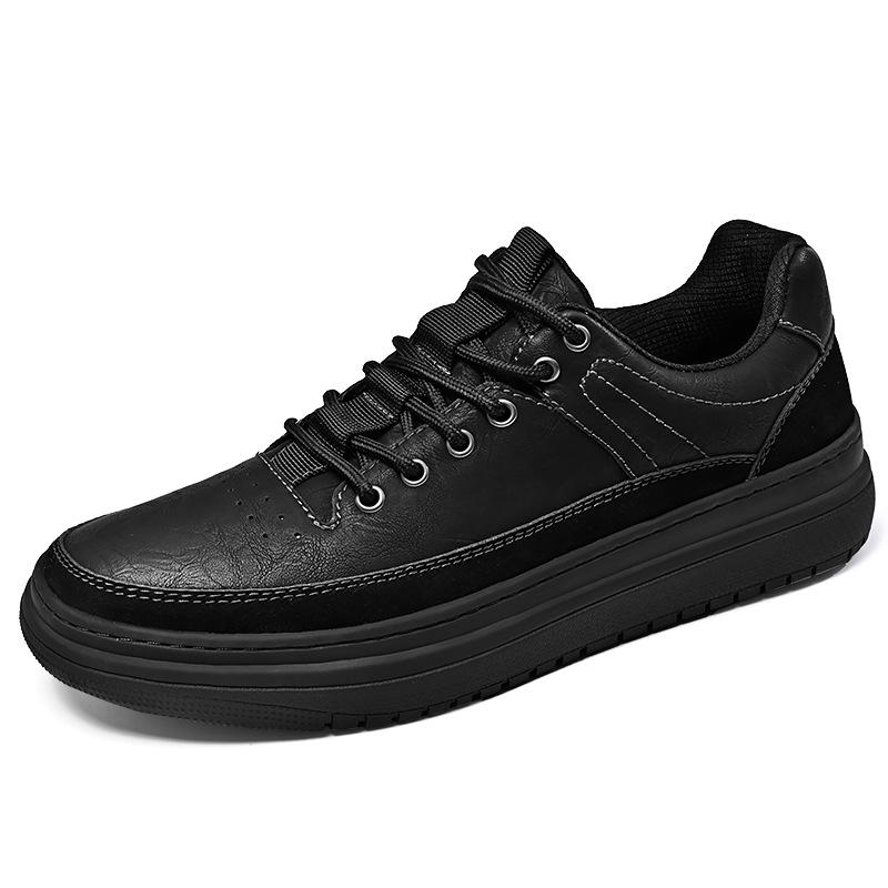 Board Shoes Men's 2025 New Leather Trend Versatile Casual Shoes Men's Flat Non-slip Lace-up Campus Style Sports Men's Shoes