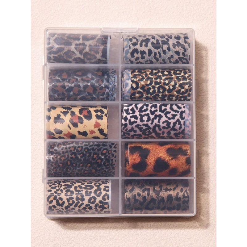 10pcs/Box Leopard Print Nail Art Transfer Foils Nail Accessories DIY Nail Stickers Nail Art Supplies