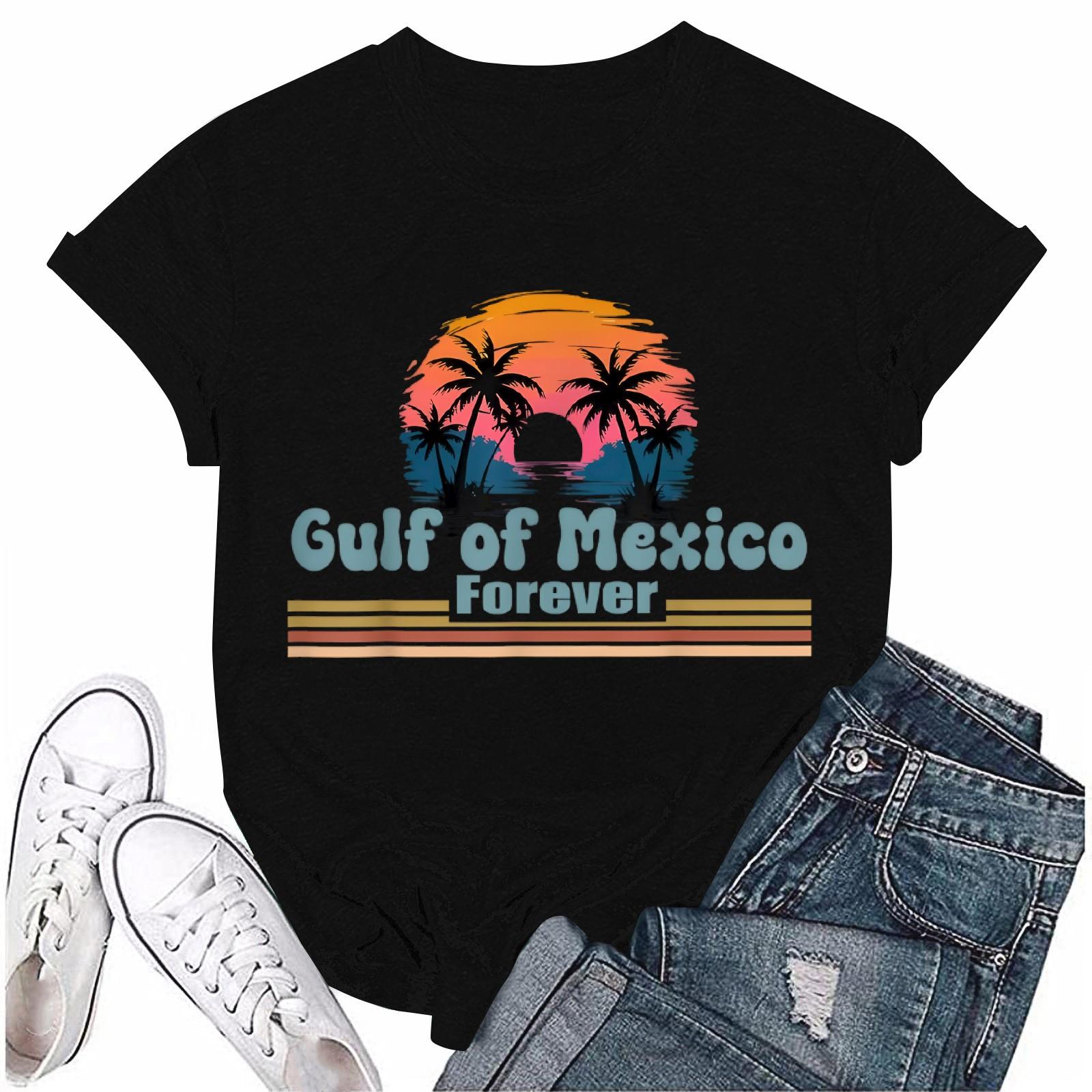 

Женская повседневная свободная пляжная футболка с принтом, круглый вырез, пуловер, короткий рукав, топ L чёрный