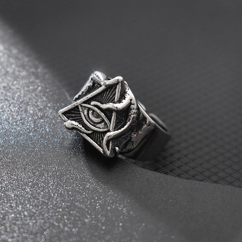 Retro Eye of Providence Cthulhu Octopus Adjustable Open Ring For Men Silver Color Punk Gothic Jewelry Biker Accessories Man Gift