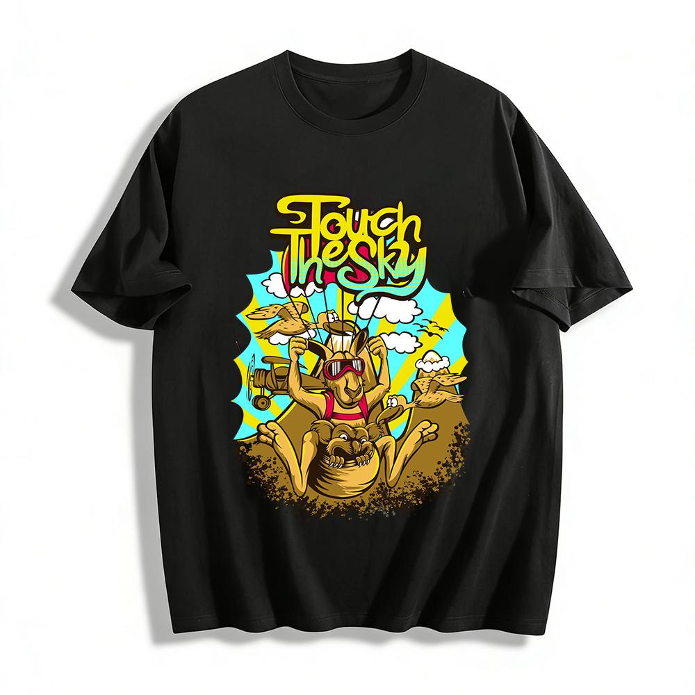Funky Kangaroo Skydiving Print Tshirt Trendy Animal Graphic Casual Top Pure cotton T-shirt XXS
