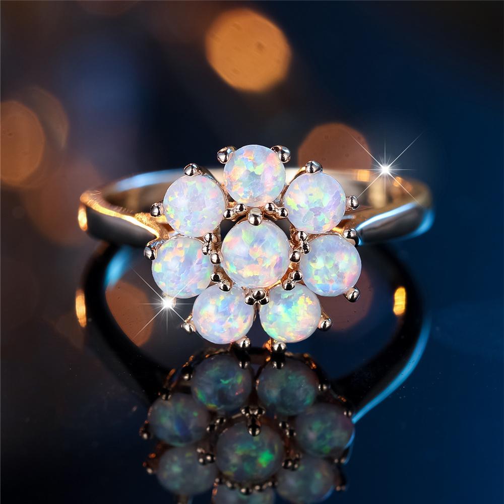 Trendy White Opal Flower Vintage Fashion Gold Color Wedding Bands Engagement Rings For Women Men Minimalist Jewelry