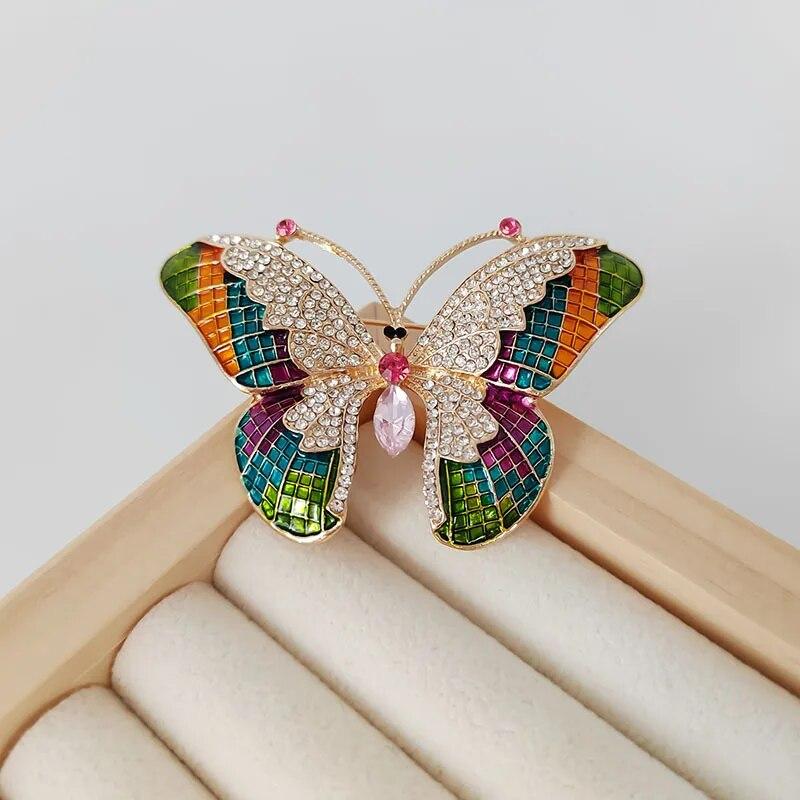 Trendy Multicolour Alloy Butterfly Brooches For Women Metal Crystal Insect Brooch Party Birthday Winter Zircon
