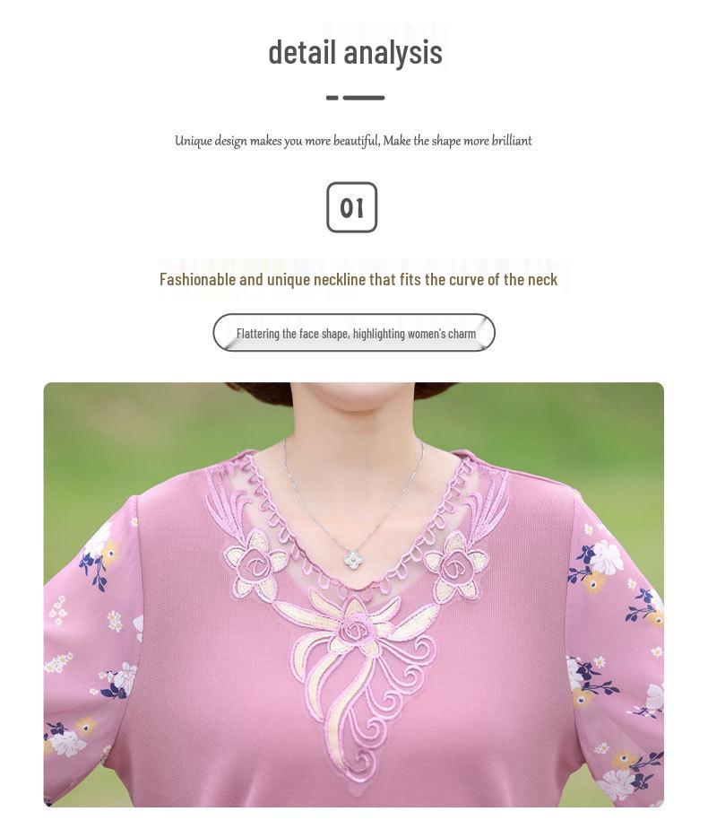 Mom's Summer Chiffon Short Sleeve Top: Stylish 2025 T-Shirt for Middle-Aged & Elderly Women