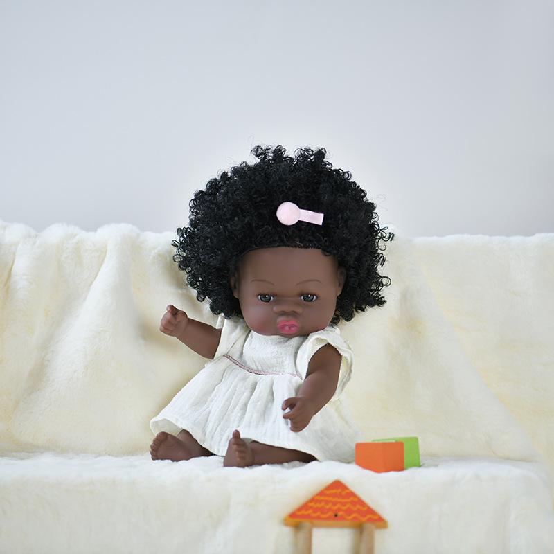 Realistic 13Inch/33Cm Black Skin Baby Dolls Soft Full Body Silicone Vinyl Reborn Doll Washable African Reborn Doll Girl Toy Gift