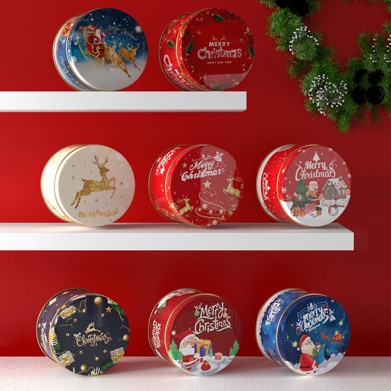 Christmas Tinplate Candy Tin Can Metal Box Cartoon Elk Santa Claus Letter Printed Xmas Candy Cookie Tea Storage Gift Case