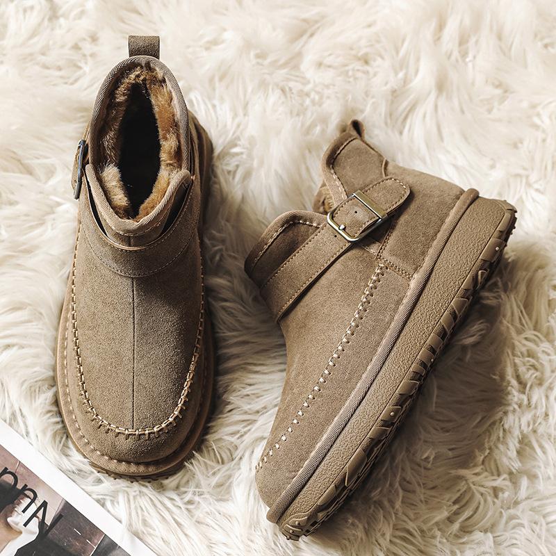 Winter New Buckle Snow Boots Piled and Thickened Warm Trendy Cotton Shoes Thick-soled Cold-resistant Bread Shoes