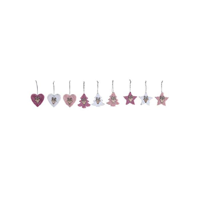 Zestaw ozdób choinkowych - DKD Home Decor - Biały i różowy - Poliester - 22x8x1 cm - Oryginalne dekoracje - Lekki