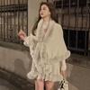 Plus Size Women's Knitted Cardigan with Imitation Rex Rabbit Fur Collar - Autumn/Winter Cape Shawl