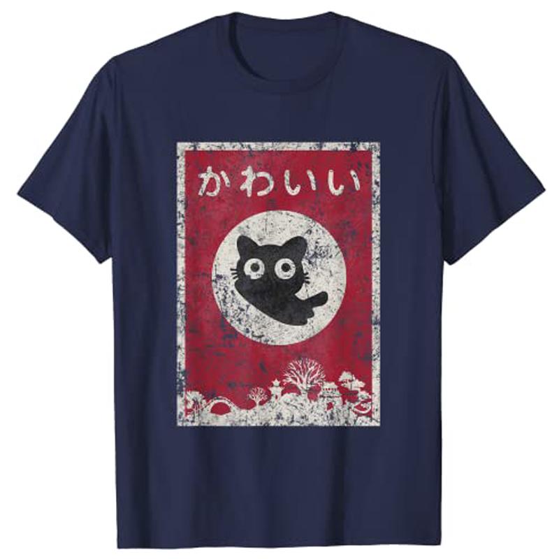

Kawaii Cat Japanese Black Anime Cat Tee Shirt TShirt Women Clothes Y2k Unisexga Graphic Apparel Casual Tops Cartoon Tee Personal 4XL