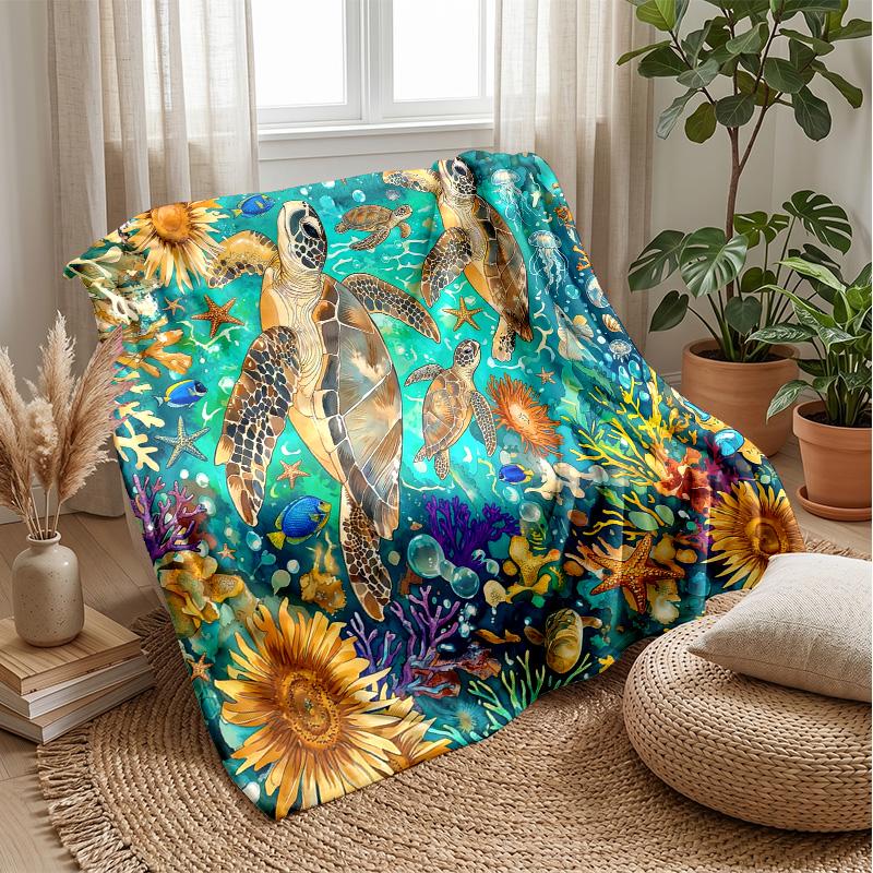 Oceanic Sea Life 3 Theme Blanket Lightweight Warm Flannel Blanket Decorative Throw Blanket for Home Decoration
