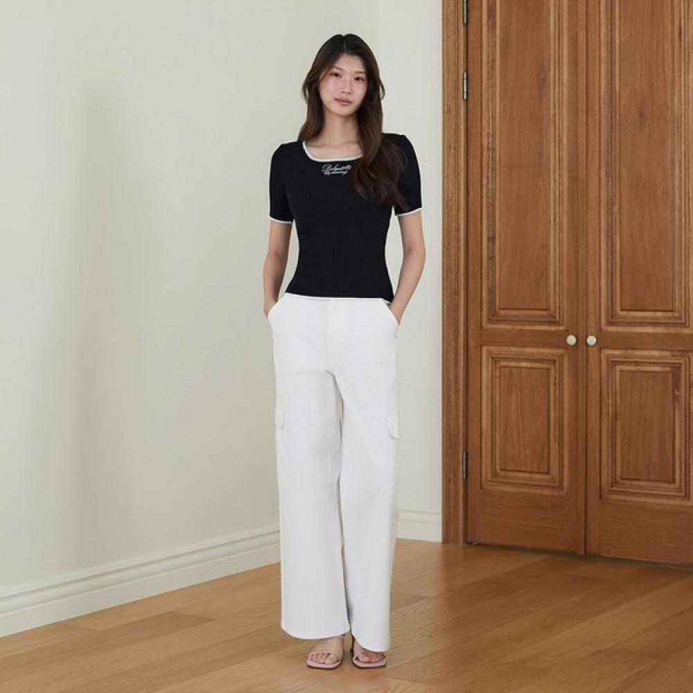 EGOIST Rose Lettering Colorblock Short Sleeve Knit Es2okh01 