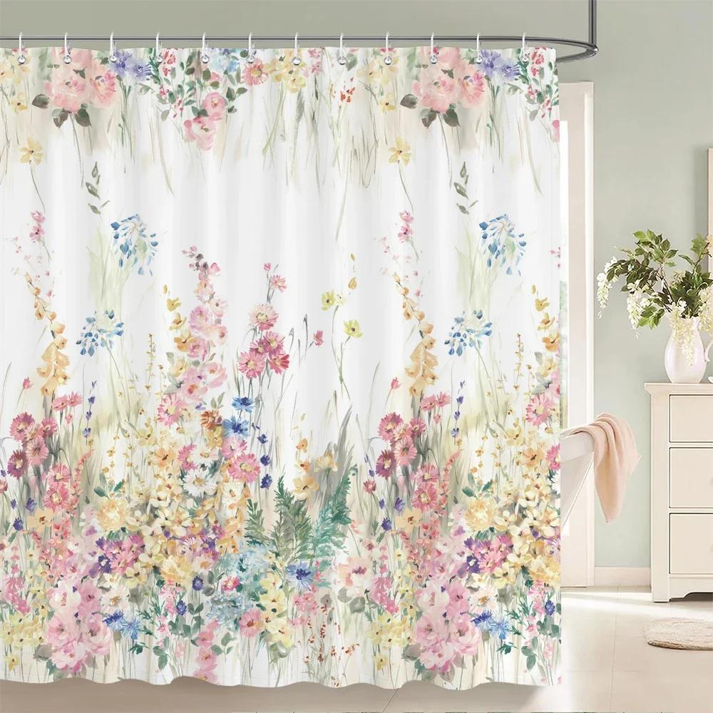 Chinese-style Printed Shower Curtain Waterproof Fabric Bathroom Plum Bossom Flowers Birds Plants  Bathtub Screen Home Decorate