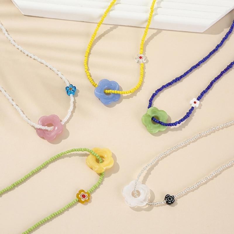 Flowe Beaded Choker Pendant Necklaces Beaded Chain Choker Jewelry Party Jewelry Jewelry Gift Resin Material for Women